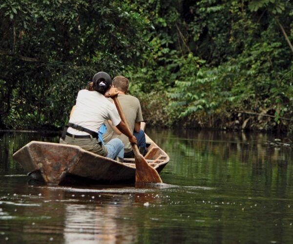 The boat rides in the Amazon jungle in Tambopata